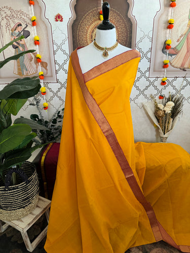 Handwoven Mangalgiri Cotton Saree | Tumeric Yellow | Gold Zari | Handwoven | Ships from California